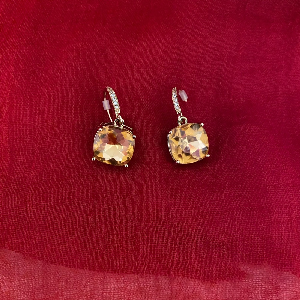Tahari -Sophisticated Earrings with Amber Costume Crystal.